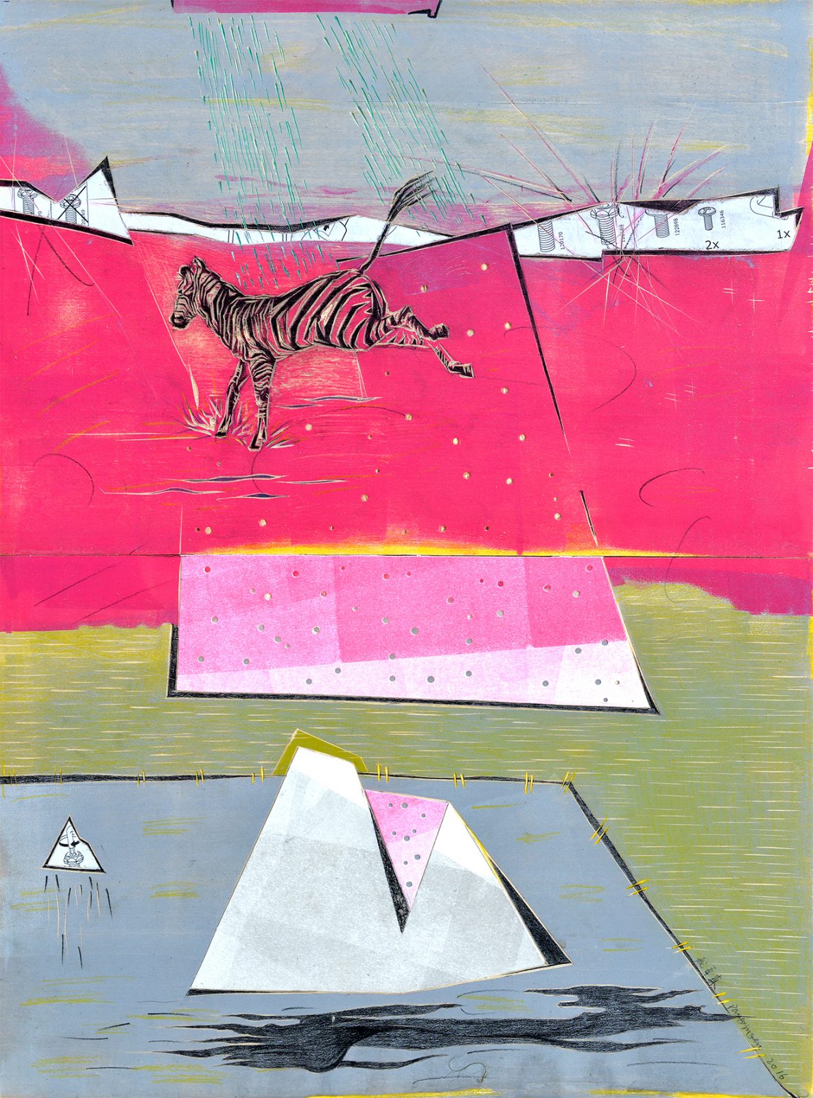 Pang Xinsen 庞辛森 Zebra’s Red Storm ‘斑马的红色风暴’ 60 x 45 cm, 2016